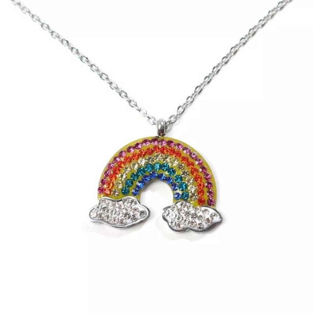 Silver Pave Rainbow Necklace